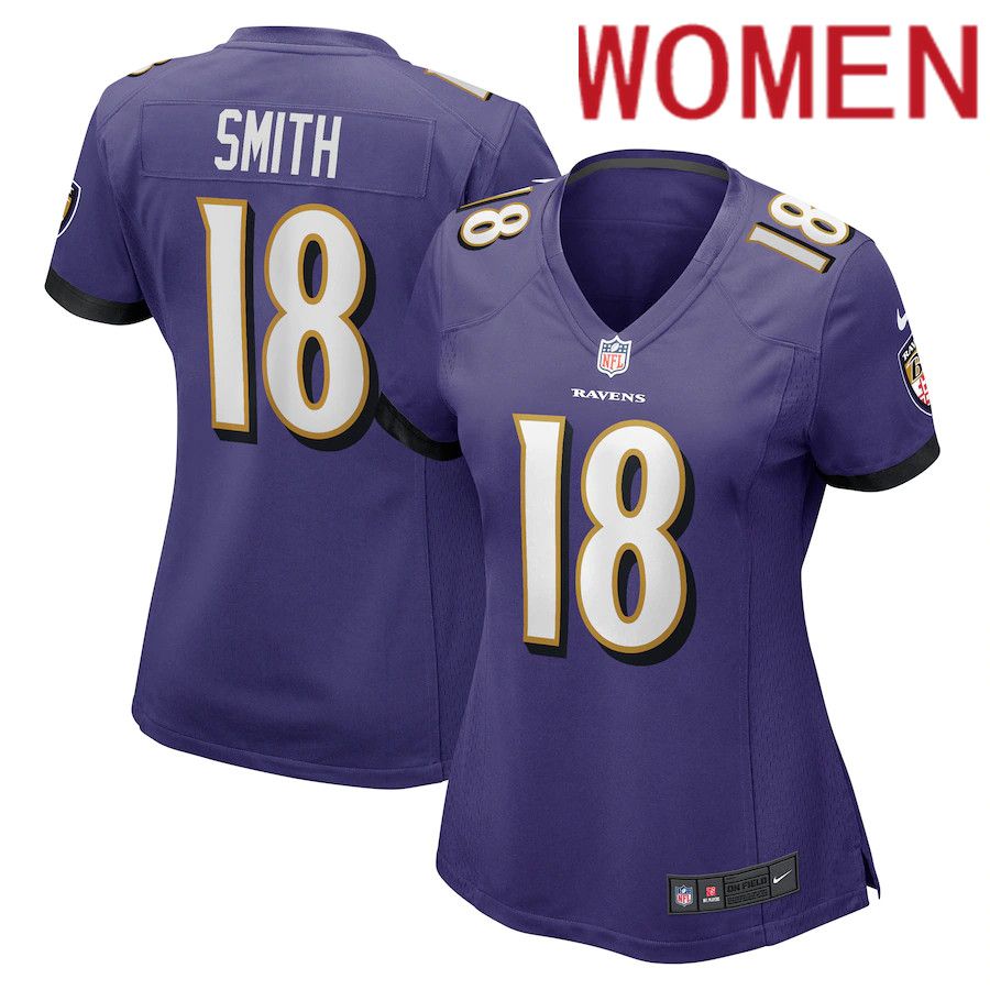 Women Baltimore Ravens 18 Roquan Smith Nike Purple Game Player NFL Jersey